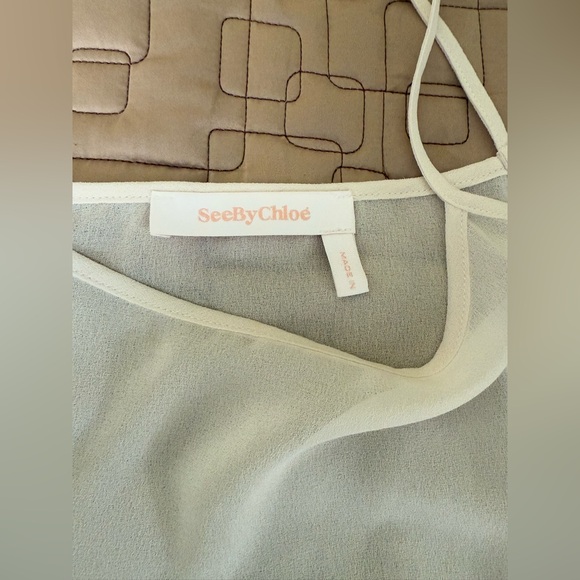 See by Chloe Gathered Long-Sleeve High-Neck Peasant Creamy Blouse size XS/S - Picture 8 of 10